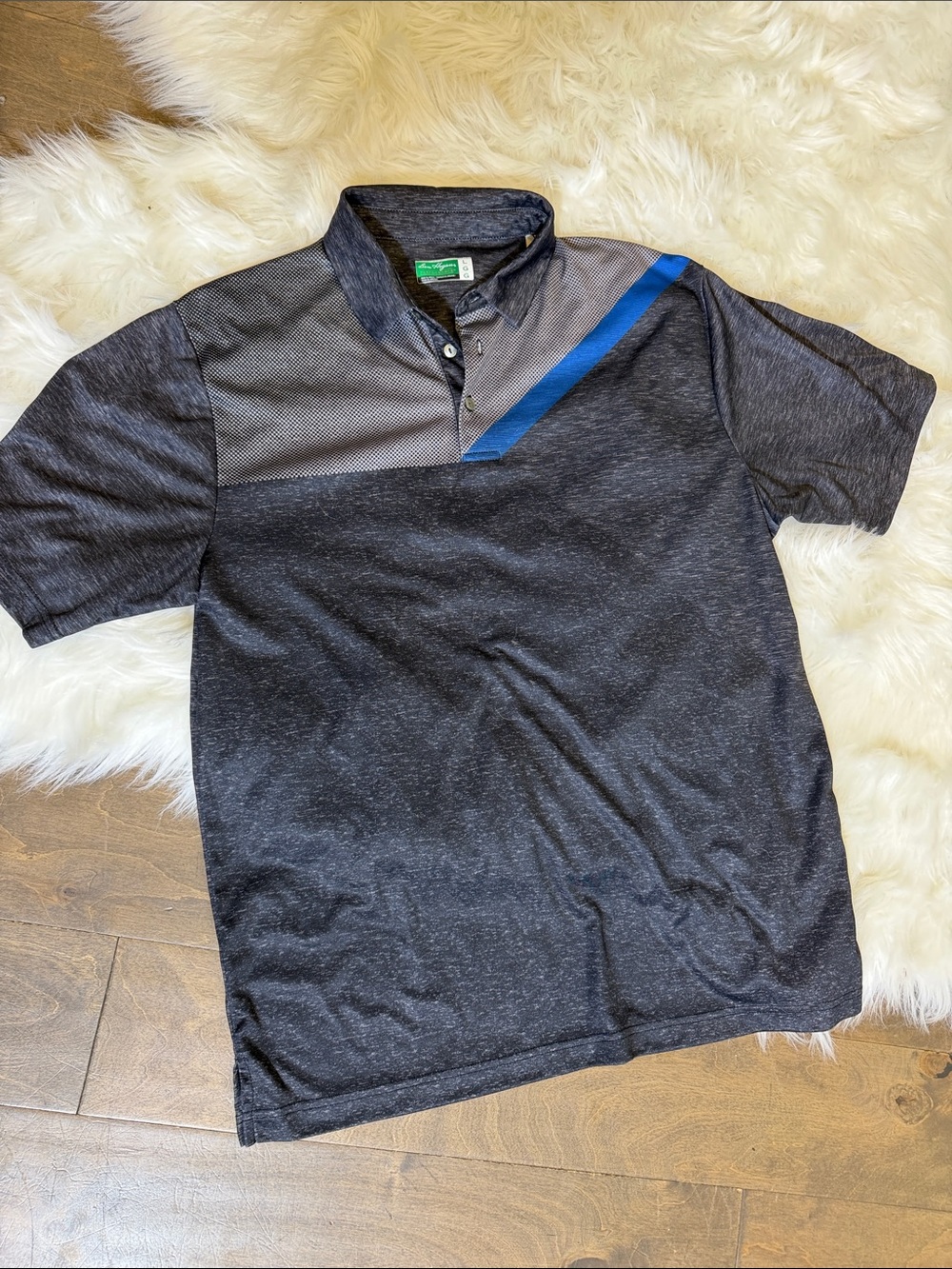 Hogan Men's Dark Gray Heather Polo with Blue Stripe